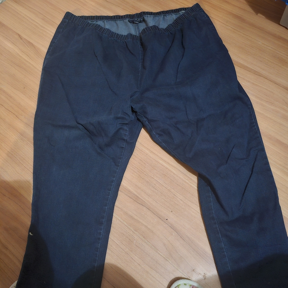 Womens Plus Pull On Elastic Waist Tapered Blue Jeans Denim Pants, 32w